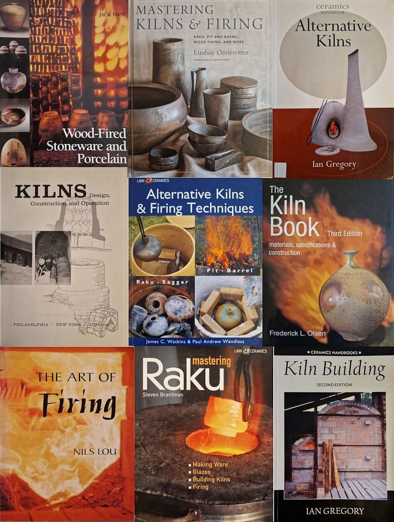 Front covers of books on how to make a wood fired kiln for ceramics and kiln design – how to fire clay and wood fired pottery